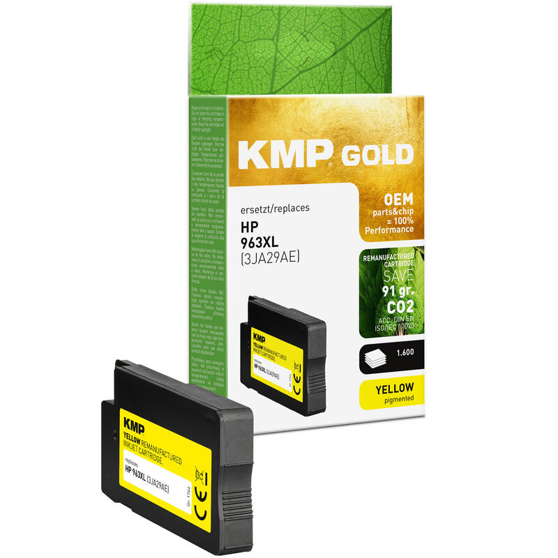 Tinta Kmp Gold Compatible Con Hp 963xl Yellow (3ja29ae) Con Piezas Oem Y Chip, Para Hp Officejet Pro 9010, 9010 E, 9012 E, 9013, 9014, 9... Etc.