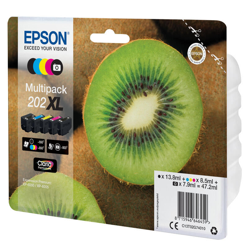 Tinta Original Epson 202 Xl Alta Capacidad Multipack Negro Negro Fotográfico Amarillo Cian Magenta