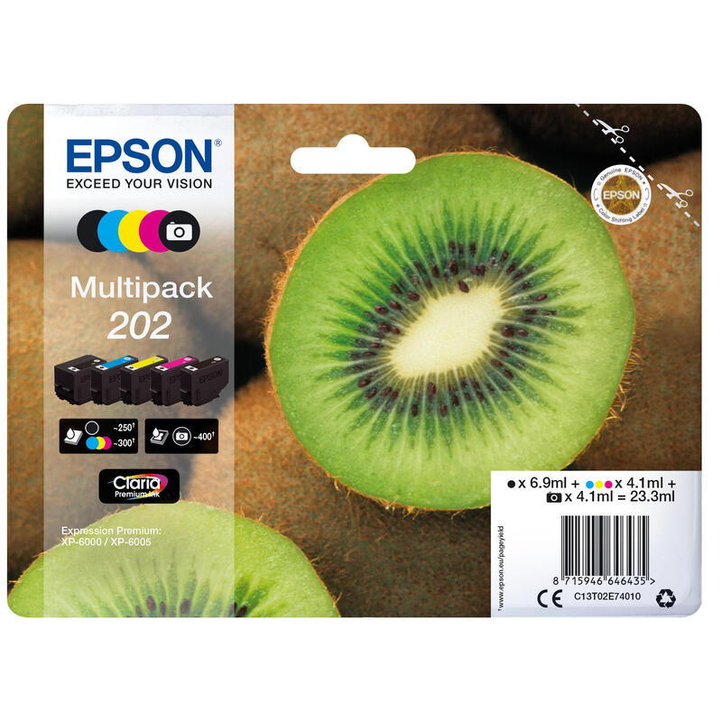 Tinta Original Epson Multipack 202 Paquete De 5 Negro, Amarillo, Cian, Magenta, Photo Negro Original Blister Para Expression Premium Xp-6000, Xp-6005