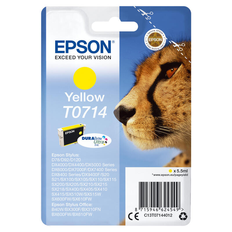 Tinta Original Epson T071340 Amarillo 7ml Stylus D78/92/ 120/ Dx40x0/ 44x0/ 50x0/ 60x0/ 74x0/ 84x0/ 7000f/ Guepardo
