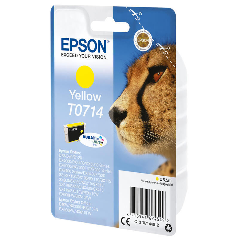 Tinta Original Epson T071340 Amarillo 7ml Stylus D78/92/ 120/ Dx40x0/ 44x0/ 50x0/ 60x0/ 74x0/ 84x0/ 7000f/ Guepardo