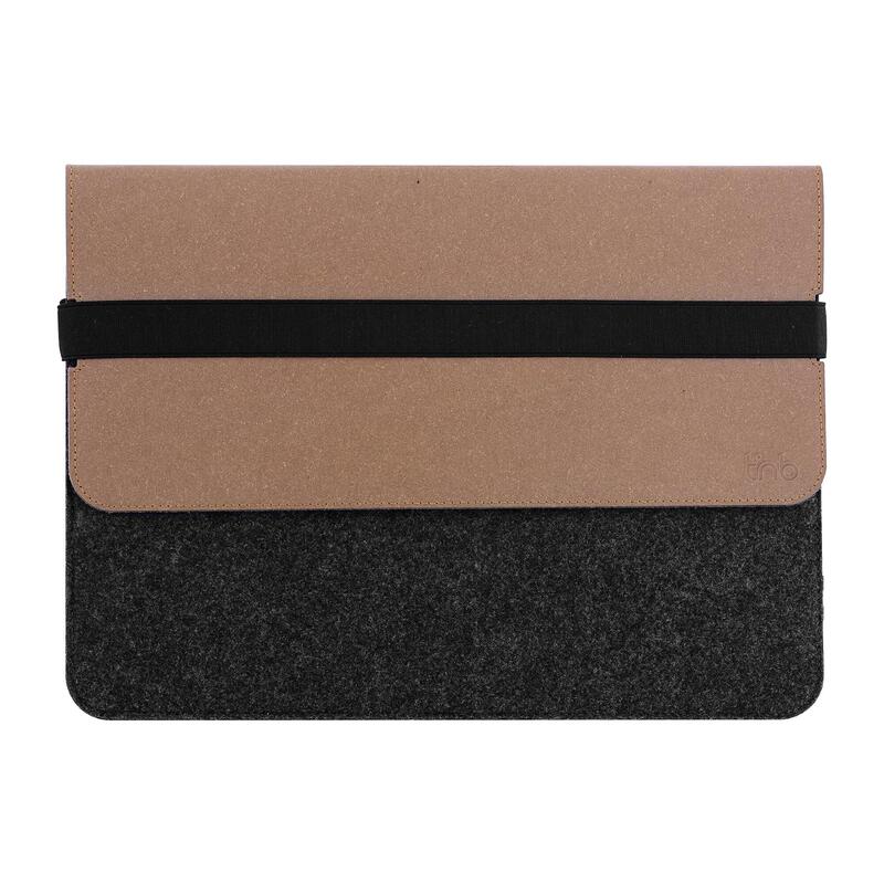 Tnb Maletin 13/14" Laptop Sleeve - Recycled Leather And Felt Made In France - Brown/Grey