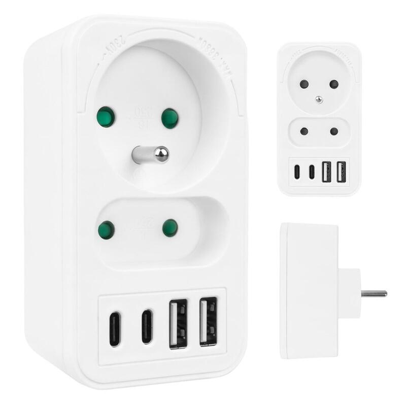Toma De Corriente Maclean X2 + 4xusb, Divisor Con 2 Tomas, 2xusb A, 2xusb C Pd 20w, 1x16a + 1x6a, Mce249 F/W