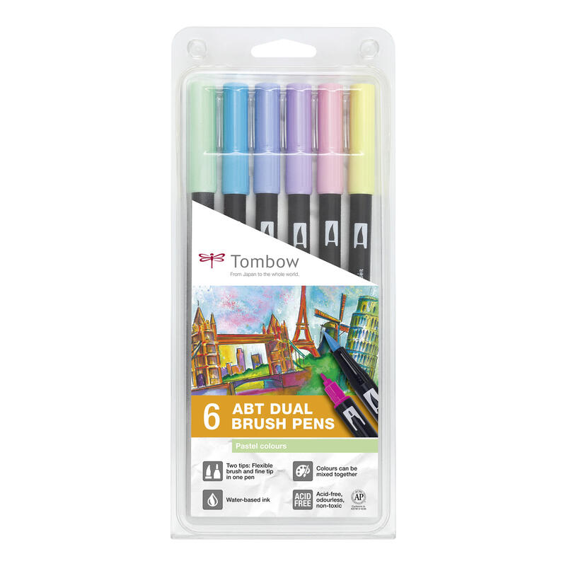 Tombow Estuche 6 Rotuladores Abt Dual Brush Doble Punta Fina/Pincel C/Surtidos Pastel