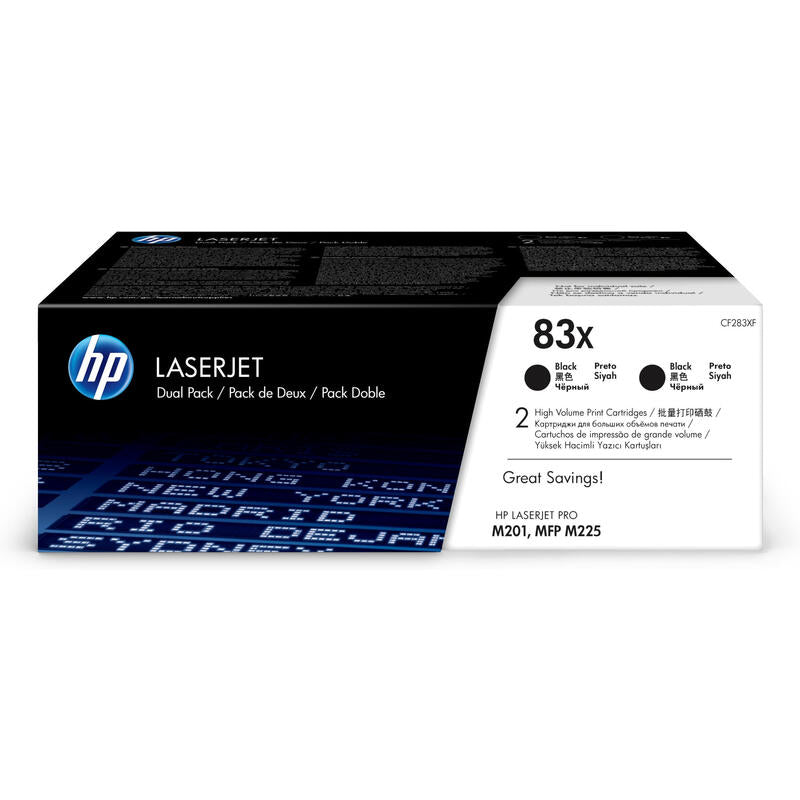 Toner Original Hp 83x Paquete De 2 Alto Rendimiento Negro Laserjet (Cf283x) Para Laserjet Pro M201d, M201dw, M201n, Mfp M225dn, Mfp M225dw