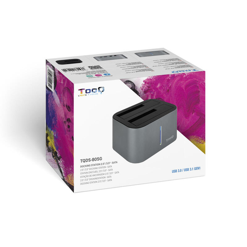 Tooq Docking Station Usb 3.0/3.1 Gen 1 - Hdd/Ssd 2.5", 3.5" Sata - Boton De Clonacion - Gris/Negro