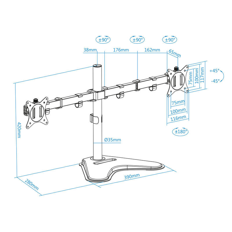 Tooq Soporte De Mesa Con Brazos Articulados Para 2 Monitores De 17"-32" - Giratorio E Inclinable - Peso Max 9kg X Brazo