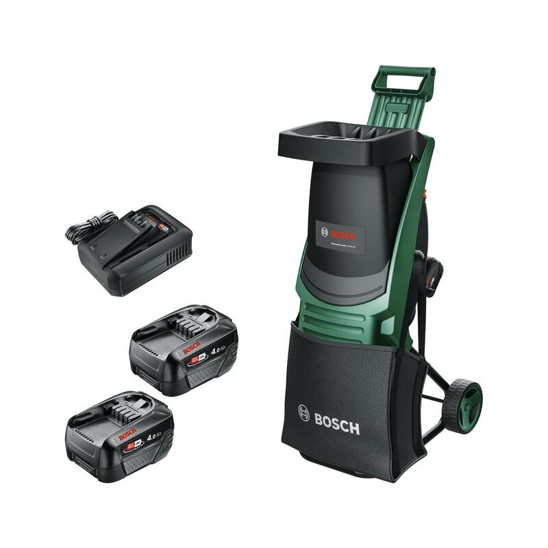 Trituradora Bosch A Batería Universalshredder 2x18v-25 (Cuchillas De Acero Endurecido, Corta Ramas De Hasta 25 Mm, Motor Sin Escobillas, Incluye 2 Baterías De 18v 4.0ah, Bolsa De 28 L, Cargador) 06008e0000