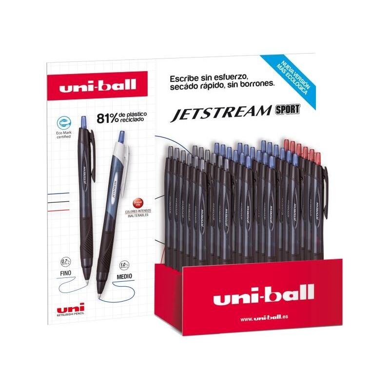 Uni-Ball Sxn-157e Jetstream Sport Expositor De 36 Boligrafos Retractiles - Punta De Bola 0.7mm - Tinta Pigmentada