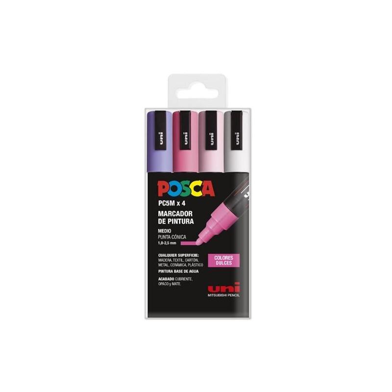 Uniball Marcador Posca Pc-5m/4c No Permanente 1.8mm-2.5mm Colores Surtidos Dulces -Estuche 4u-