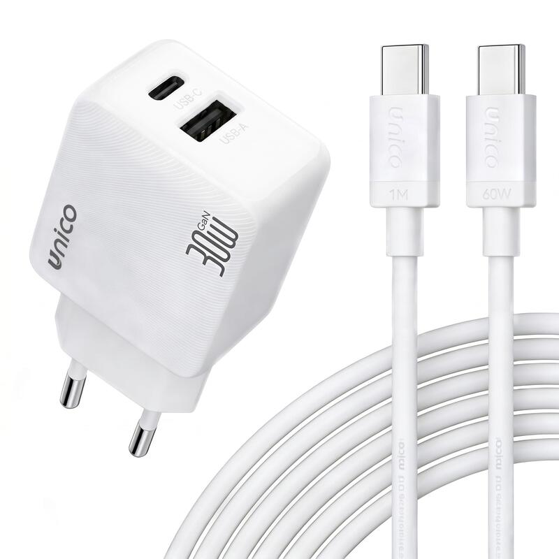 Unico Hc6139 Cargador Dual 1 Usb A + 1 Tipo-C Pd30w Gan Tuv Gs Cable Tipo-C