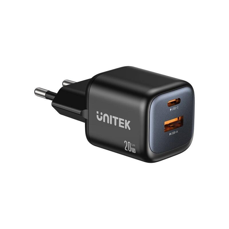 Unitek Wall Charger 2x Gan Usb-A & Usb-C 20w Black