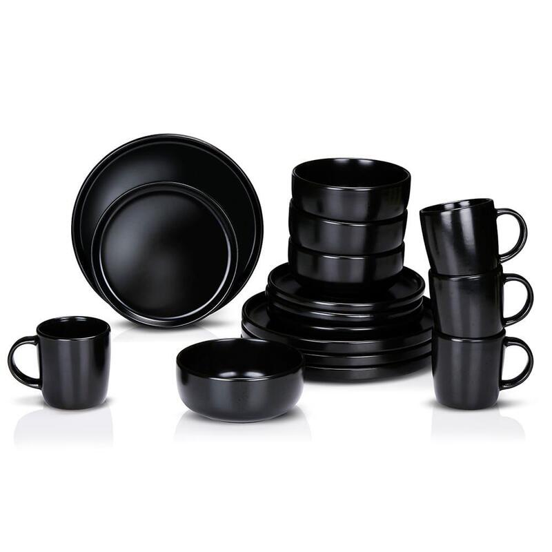 Vajilla 16 Piezas Negra Cerámica