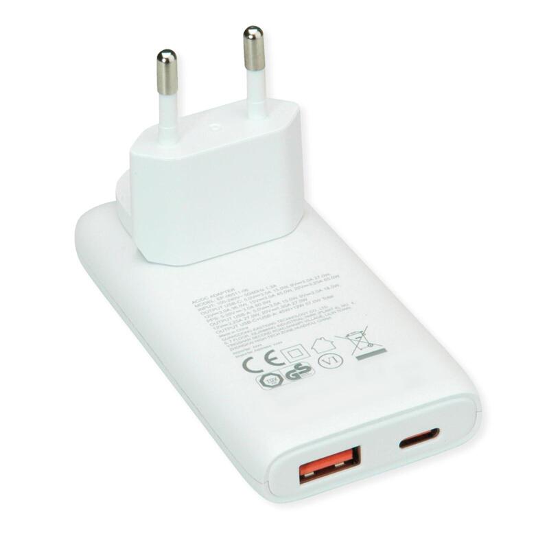 Value Usb Pared Carga Equipo, Eu- Us-Conector Macho, 2x Usb (A+C), 65w