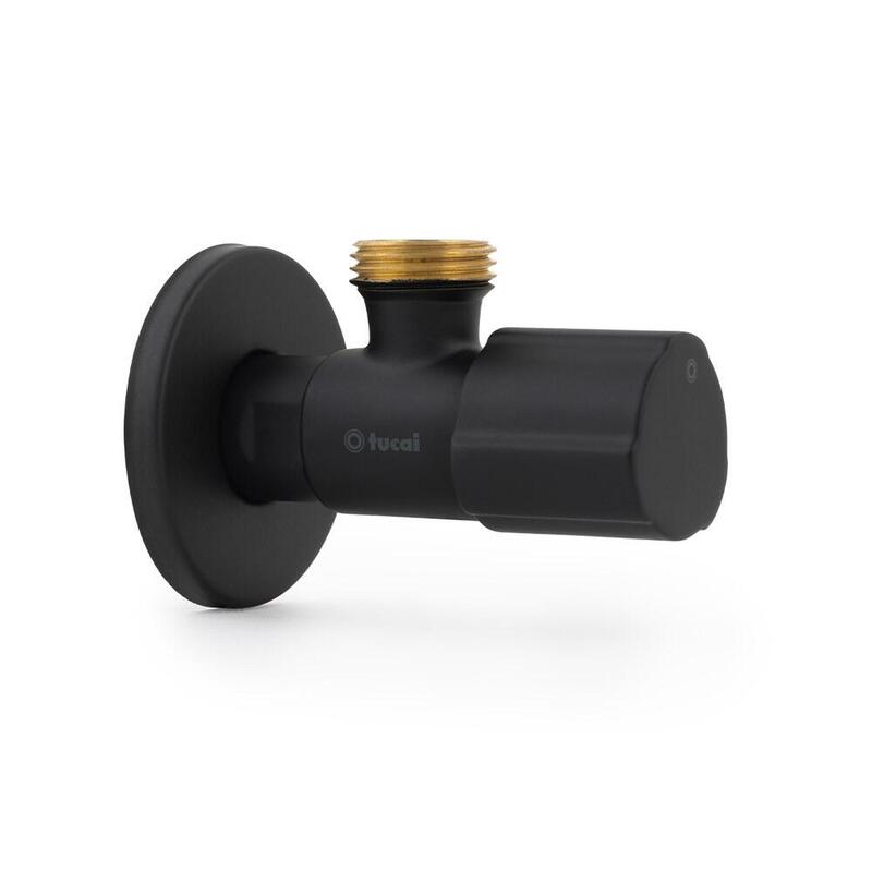 Válvula Escuadra Cerámica Con Mando Redondo, Negro, ½ X 3/8 Pulg