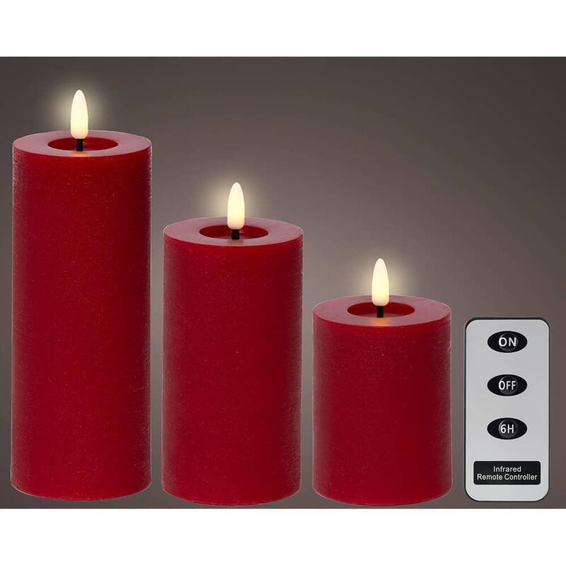 Vela De Cera Led Color Rojo Ø7 Cm Con Diferentes Alturas, 3 Uds