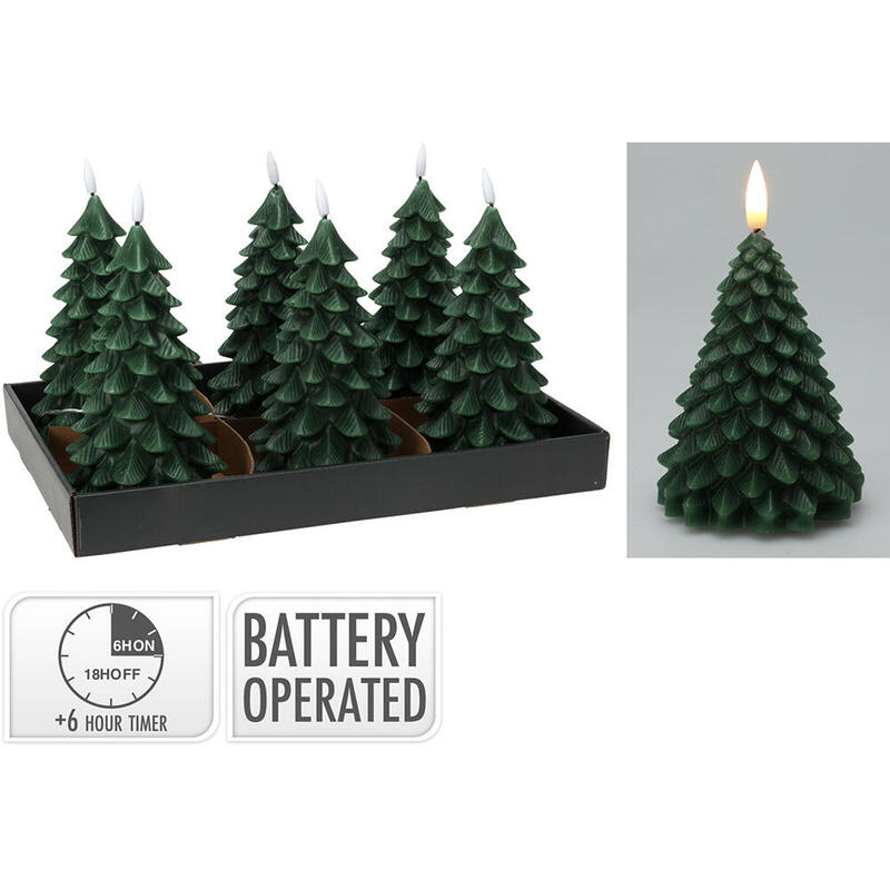 Vela Led Efecto Llama Con Forma De Abeto, Verde Oscura, 19cm. Basics