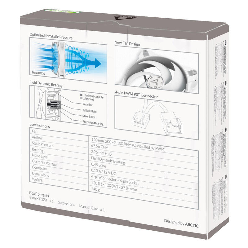 Ventilador Caja 12cm Arctic Bionix P120 Grey/White 120mm, Controlled Speed Pwm Pst