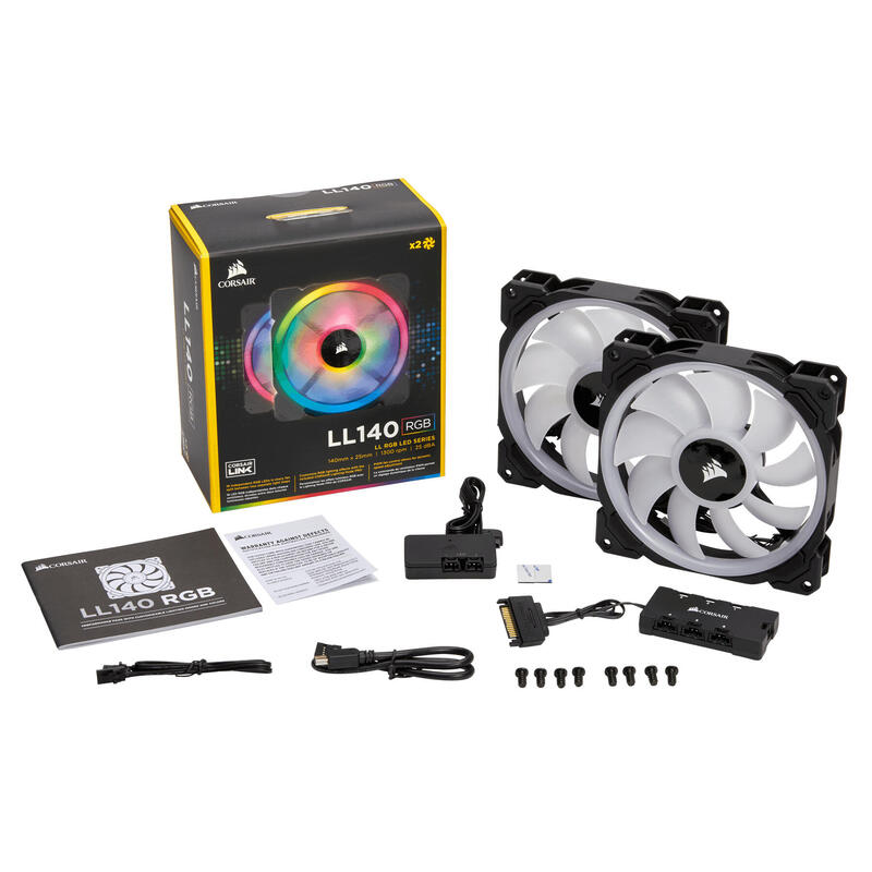 Ventilador Caja Corsair Ll120 Rgb 140mm Dual Light Loop Rgb Led Pwm Fan 3 Fan Pack Con Lighting Node Corsair Ll140 Rgb, Carcasa Del Ordenador, Ventilador, 14 Cm, 600 Rpm, 1300 Rpm, 25 Db