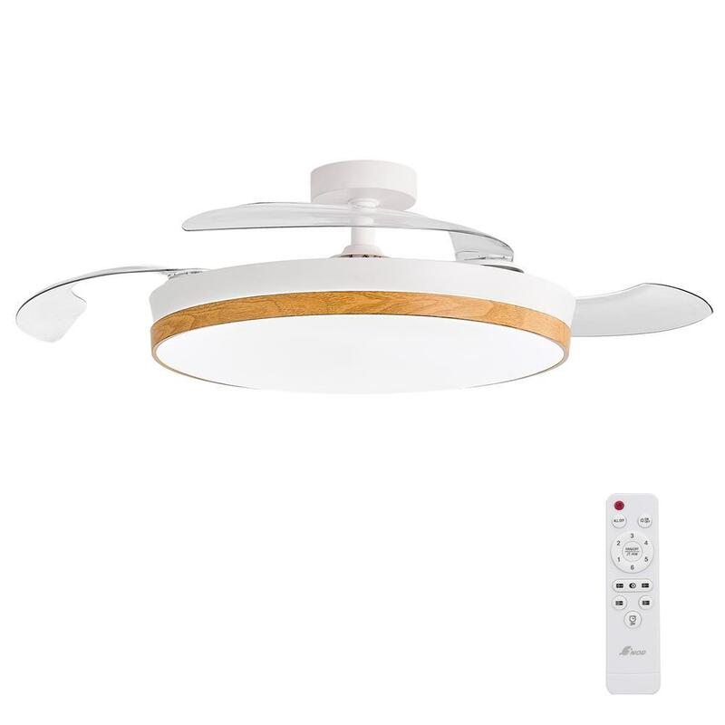 Ventilador De Techo Concept Nature Con Luz Aspas Retractiles Estilo Madera