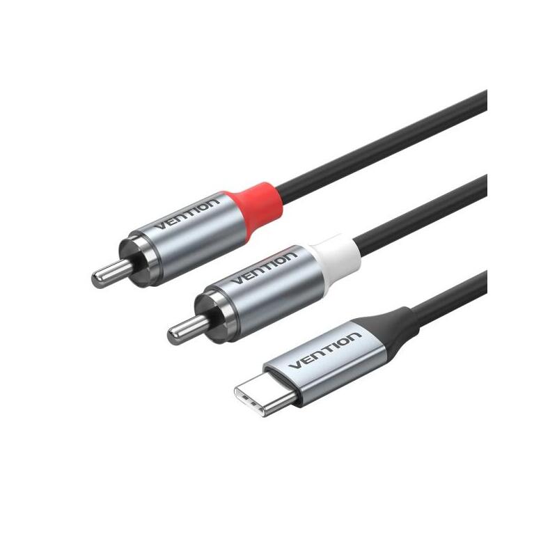 Vention Cable Dac De Audio - Longitud 2m - 2xrca - Usb-C - Chaqueta De Tpe - Carcasa De Aluminio - Gris