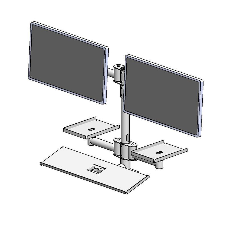 Wall Mounted Pole With Dual Vesa And Printer -Black-