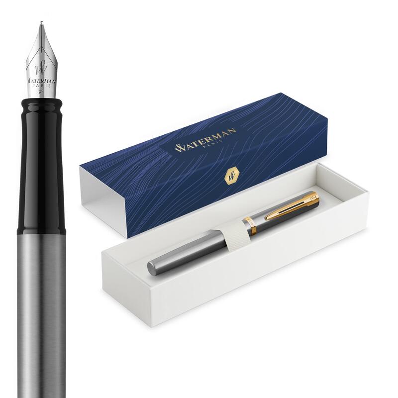 Waterman Pluma Estilográfica Impression Stainless Steelgt F Azul Caja De Regalo