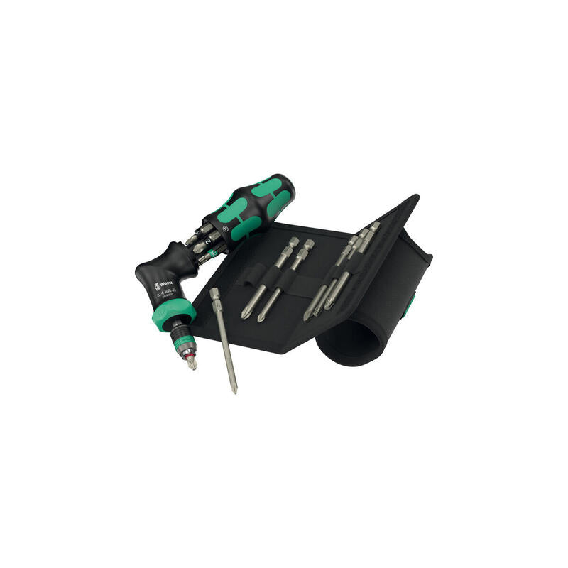 Wera Kraftform Kompakt Pistol Ra-R 2, Juego De Puntas Negro/Verde, 13 Piezas, 1/4", Con Función De Trinquete Y Portabrocas De Cambio Rápido Rapidaptor 05051536001