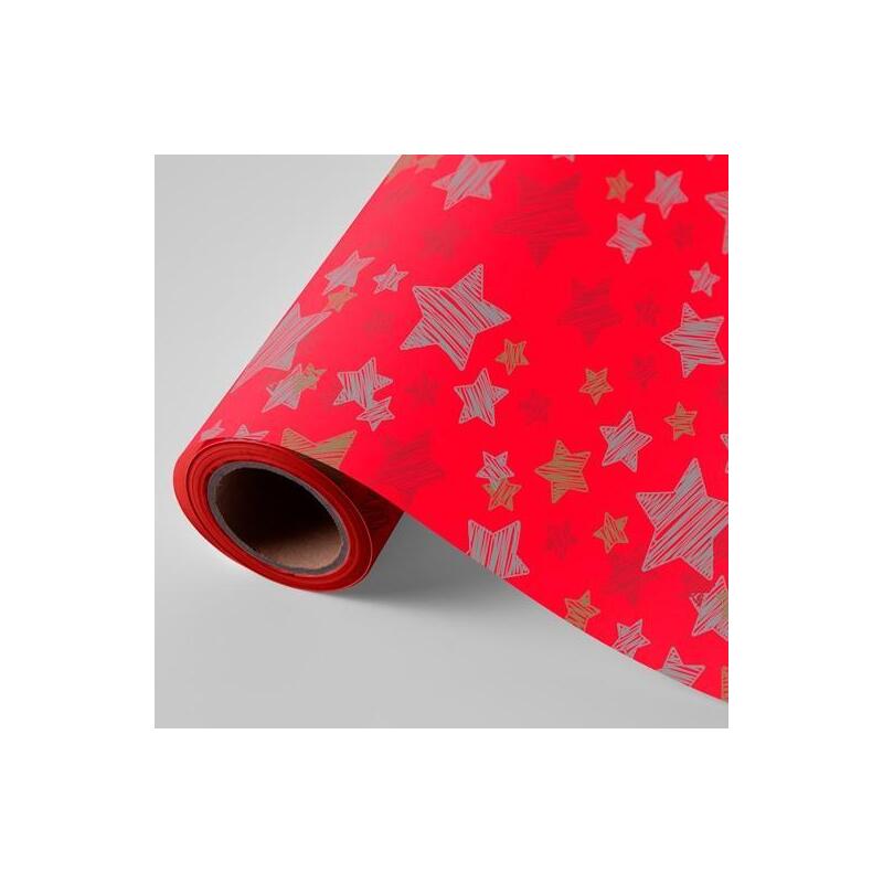 Wonder Papel De Regalo Bobina 62cm 4kg Navidad Rojo Estrellas