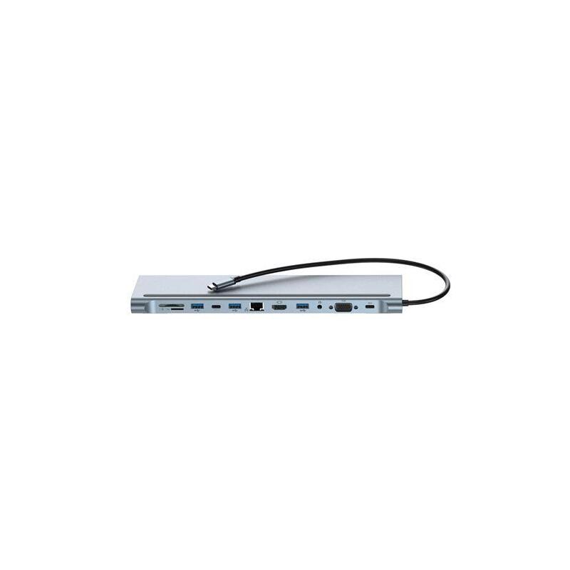 Xo 12 En 1 Hub Usb-C 3.0 Con 2x Usb-A 3.0, 2x Usb 2.0, 1x Hdmi, 1x Rj-45, 1x Vga, 1x Usb-C 100w, 1x Usb-C Datos Y Carga, 1x Audio Mini Jack, 1x Lector Microsd Y 1x Lector Sd