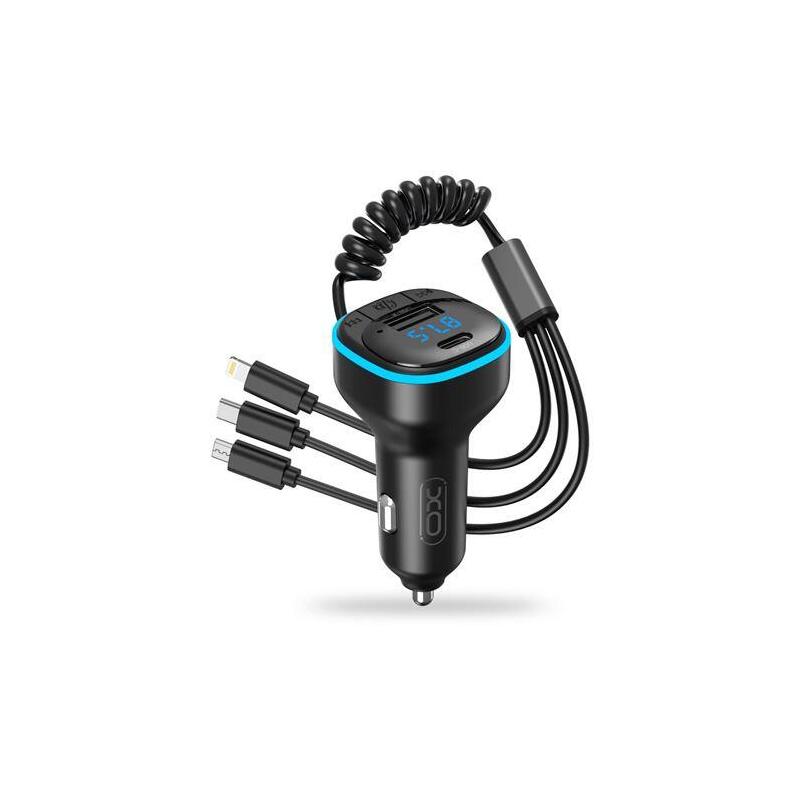Xo Adaptador Bluetooth Para Coche - Conexion Inalambrica 50 - Reproduce Desde Smartphone Y Pendrive - Puerto Usb Y Tipo C - Funcion Manos Libres - Pantalla Led - Dimensiones 35x35x75mm - Peso 50gr - Color Negro