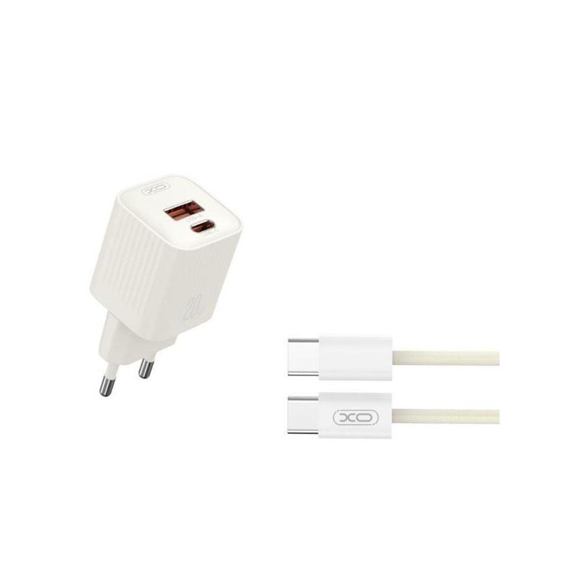 Xo L147 Cargador De Corriente 20w - Usb-A Y Usb-C - Carga Rapida - Incluye Cable Usb-C - Blanco