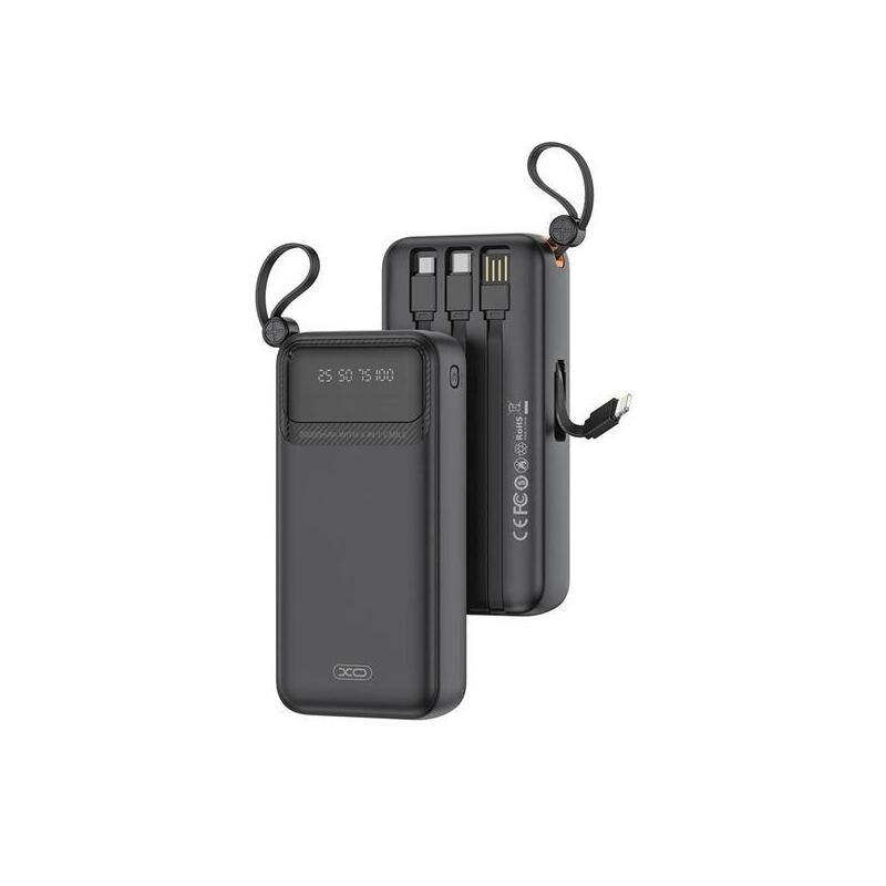 Xo Pr279 Powerbank 20000mah - Usb-A, Usb-C, Usb-Micro Y Lightning - Cables Integrados - Pantalla Digital - Negro