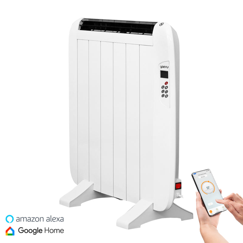 Yoevu Radiador Eléctrico Bajo Consumo. 4 Elementos 900 W De Pared O Pie 3 Modos Temporizador Mando A Distancia Pantalla Led Blanco