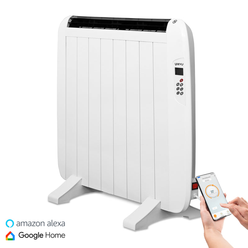 Yoevu Radiador Eléctrico Bajo Consumo. 8 Elementos 1200 W De Pared O Pie 3 Modos Temporizador Mando A Distancia Pantalla Led Blanco
