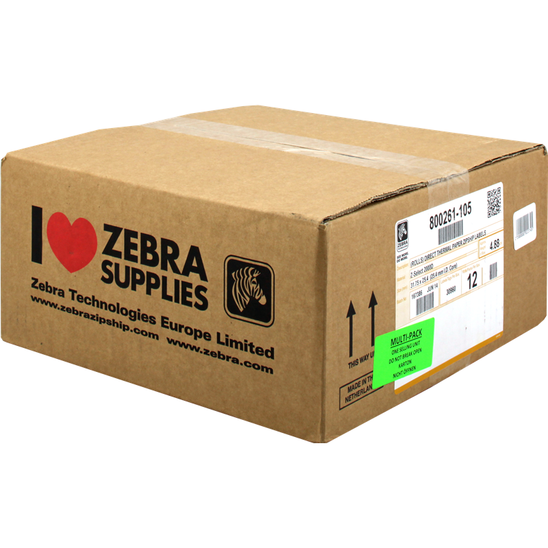 Zebra Etiquetas 800261-105 12pck Z -Select 12 Rollos, Termo, 2000d, 31,75x25,4 Mm, 2580 Et./Rollo