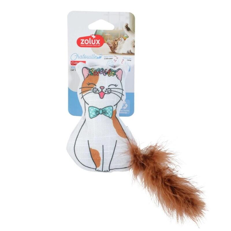 Juguete Para Gatos Zolux Con Plumas Y Hierba Gatera, Corbata De Lazo Chatouille, 13 Cm