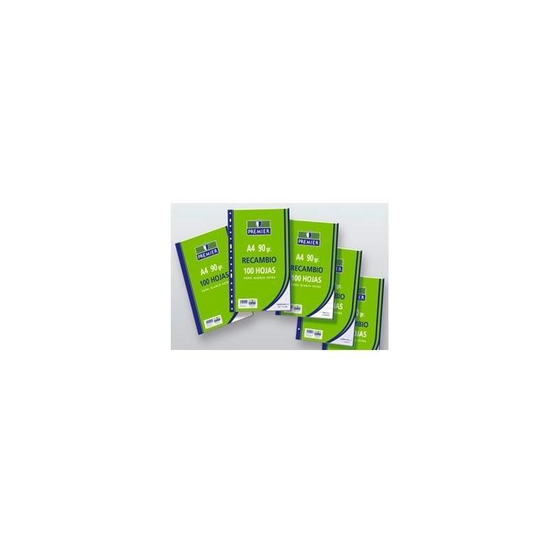 Zorrilla Recambio Premier 100 Hojas A4 4 Taladros 90gr Horizontal Papel Blanco Extra