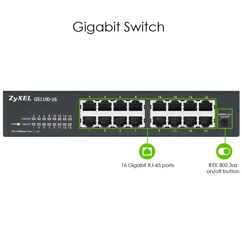 Zyxel Switch 16ptos 16x Ge Gs1100-16 V2