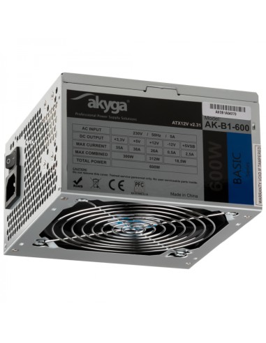 Fuente De Alimentacion Akyga Basic Atx 600w Ak-b1-600 Fan12cm P4 3xsata Pci-e