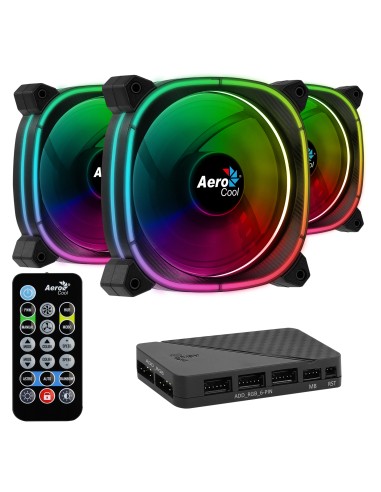 Pack 3 Ventiladores Aerocool Astro 12 Pro 12cm + H66f Hub + Mando A Distancia