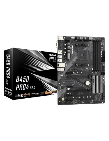 Placa Base Asrock Am4 B450 Pro4 R2.0,amd,b450,4ddr4,128gb,vga+hdmi+dp,gblan,6sata3,2xm.2,6usb3.2,atx