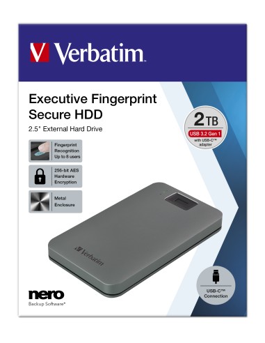 Disco Externo Hdd Verbatim Fingerprint Secure  2tb Usb 3.2 Gen 1 Usb-c 2,5