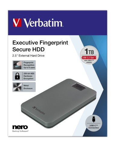 Disco Externo Hdd Verbatim Fingerprint Secure  1tb Usb 3.2 Gen 1 Usb-c 2,5