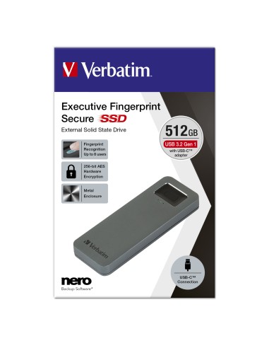 Disco Externo Ssd Verbatim 512 Gb, Fingerprint  Usb 3.2 Gen 1 / Usb-c Gris