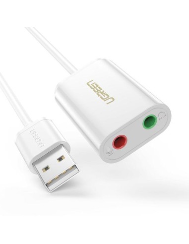 Adaptador De Sonido Estéreo Externo Ugreen Usb-a A 3.5mm Blanco 15cm