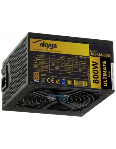 Akyga Atx Fuente 800w Ak-u4-800 P4+4 Pci-e 6 Pin 6+2 Pin 6x Sata Apfc 80+ Bronze Fan 12cm