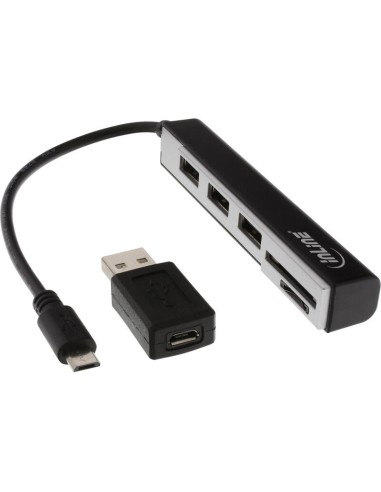 Lector De Tarjetas Inline Usb Otg Y Concentrador Usb 2.0 De 3 Puertos Para Sdxc Y Microsd + Adaptador