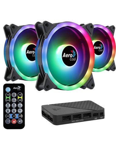 Pack 3xventiladores + Hub H66f  Y Control Remoto Aerocool Duopro  Argb 120mm Anillo Led Dual Conexion 3.4 Y 6pin