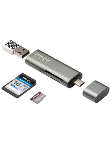 Lector De Tarjetas Externo Pny Usb Tipo-c  Microsd / Sd / Conexion Usb A/h  R-tc-ua-3n1e01-rb